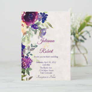 Rosa und lila florale Budget-Hochzeit Einladung