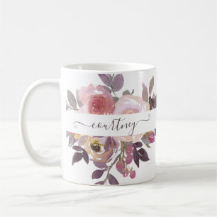 Rosa und lila florale personalisierte Pastellfarbe Kaffeetasse