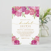 Rosa und Lila florale Rose Blätter Brautparty Einladung (Stehend Vorderseite)