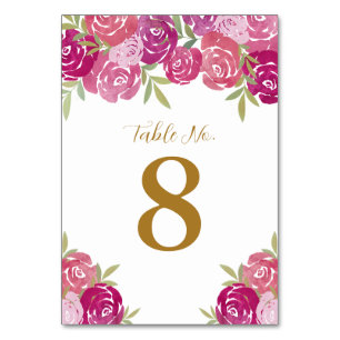 Rosa und Lila florale Rose Blätter Weiße Hochzeit Tischnummer