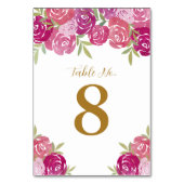 Rosa und Lila florale Rose Blätter Weiße Hochzeit Tischnummer (Vorderseite)