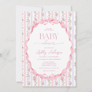 Rosa und lila florale Vintage-Baby-Mädchen-Party Einladung