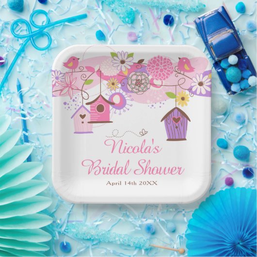 Rosa und lila florale Vogelkäfige Brautparty Pappteller (Party)