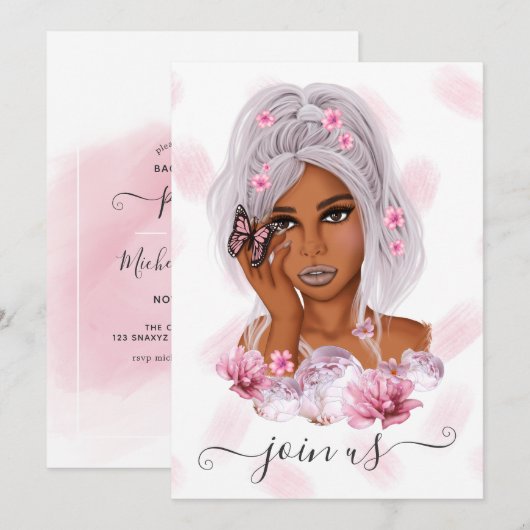 Rosa und Lila floraler Junggeselinnen-Abschied Inv Einladung (Vorne/Hinten)