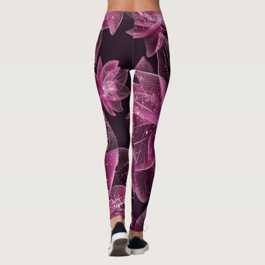 Rosa und Lila funkelnde Blume Leggings (Rückseite)