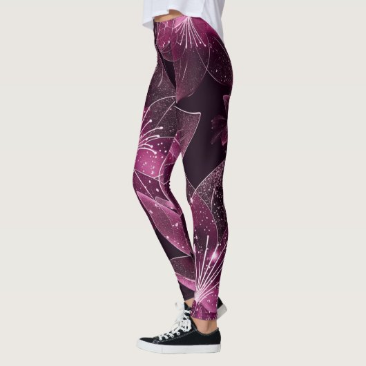 Rosa und Lila funkelnde Blume Leggings (Links)