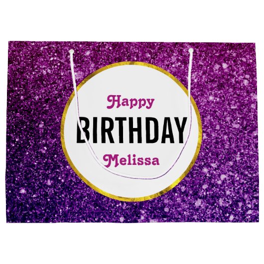 Rosa und Lila funkelnder Glitzer Edelsteine Geburt Große Geschenktüte (Rückseite)