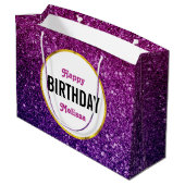 Rosa und Lila funkelnder Glitzer Edelsteine Geburt Große Geschenktüte (Rückseite Schrägansicht)