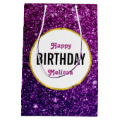 Rosa und Lila funkelnder Glitzer Edelsteine Geburt Mittlere Geschenktüte (Rückseite)