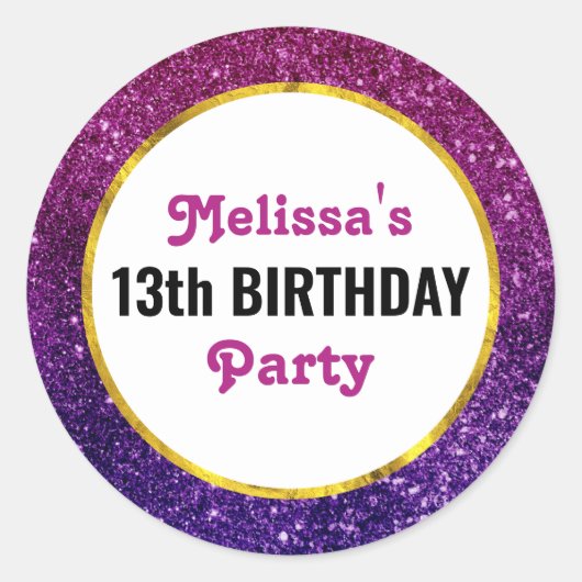 Rosa und Lila funkelnder Glitzer Edelsteine Geburt Runder Aufkleber (Vorderseite)