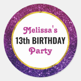 Rosa und Lila funkelnder Glitzer Edelsteine Geburt Runder Aufkleber