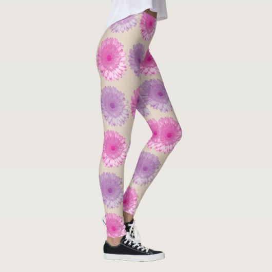 Rosa und lila gerberne Blumenmuster Leggings (Rechts)