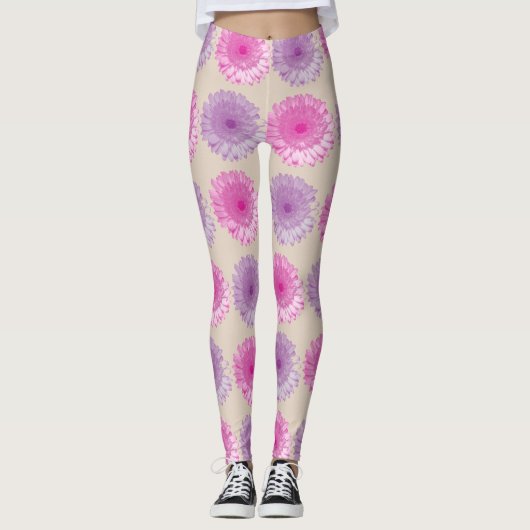 Rosa und lila gerberne Blumenmuster Leggings (Vorderseite)