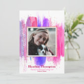 Rosa und Lila gestrichene Glitzer Glitzern Abschlu Einladung (Stehend Vorderseite)