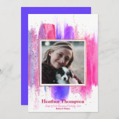 Rosa und Lila gestrichene Glitzer Glitzern Abschlu Einladung (Vorne/Hinten)