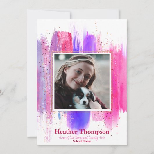 Rosa und Lila gestrichene Glitzer Glitzern Abschlu Einladung (Vorderseite)