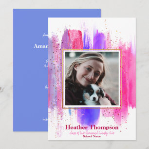 Rosa und Lila gestrichene Glitzer Glitzern Abschlu Einladung