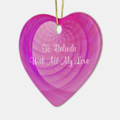Rosa und lila gewelltes Herz-Andenken Keramikornament (Links)