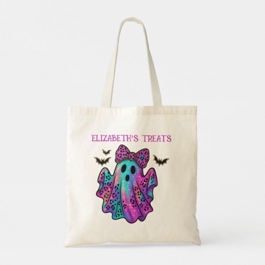 Rosa und Lila Girl Ghost mit Bow Trick oder Trete Tragetasche (Rückseite)