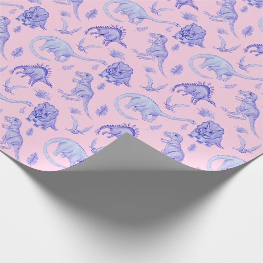 Rosa und Lila Girls Dinosaur Geschenkwrap Geschenkpapier (Ecke)