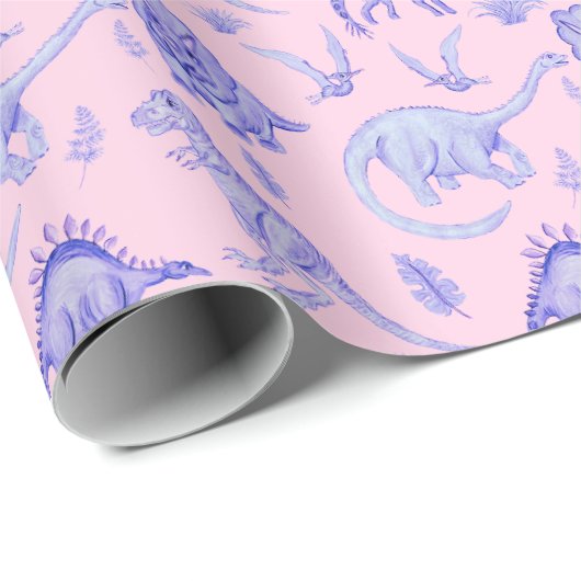 Rosa und Lila Girls Dinosaur Geschenkwrap Geschenkpapier (Rolleneckpunkt)