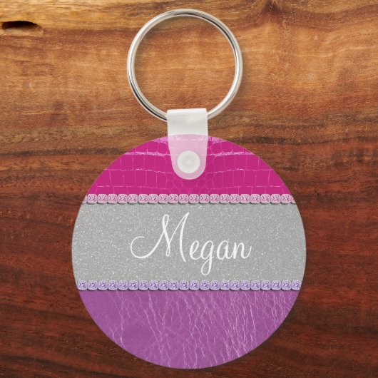 Rosa und Lila Glitterie drucken Schlüsselanhänger (Vorderseite)
