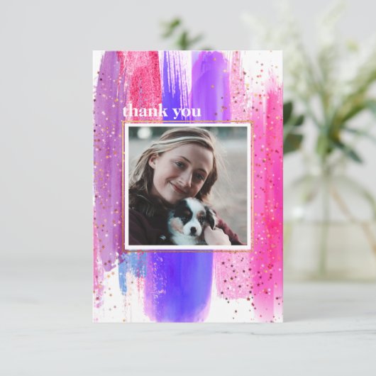 Rosa und Lila Glitzer Abschluss Danke Karte (Stehend Vorderseite)