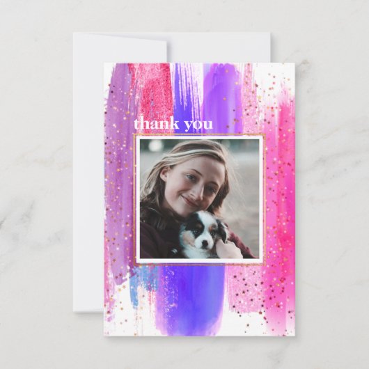 Rosa und Lila Glitzer Abschluss Danke Karte (Vorderseite)