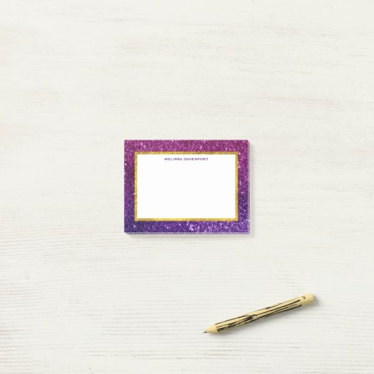 Rosa und Lila Glitzer-Edelsteine Post-it Klebezettel (Auf Schreibtisch)