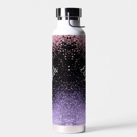 Rosa und Lila Glitzer in Schwarz Trinkflasche (Links)