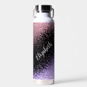 Rosa und Lila Glitzer in Schwarz Trinkflasche (Vorne)