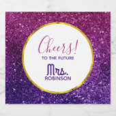 Rosa und Lila Glitzer-Knetsteine Schaumweinetikett (Einzelnes Label)