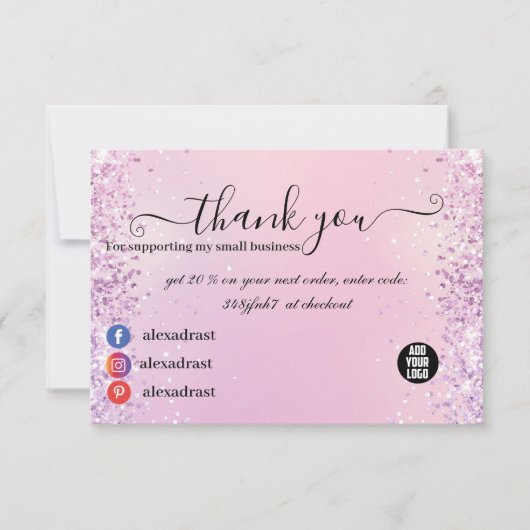 Rosa und Lila Glitzer Ombre Geschäftsdanke Dankeskarte (Vorderseite)