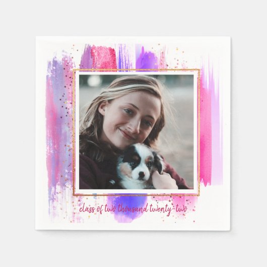 Rosa und Lila Glitzer Sparkor Abschluss Serviette (Vorderseite)