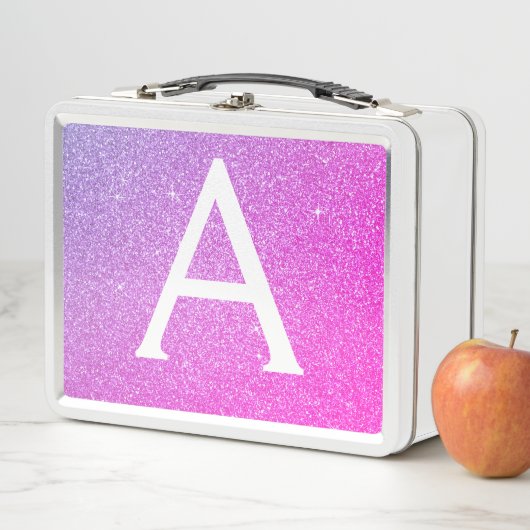 Rosa und Lila Glitzer- und Sparkronmonogramm Metall Brotdose (Beispiel)