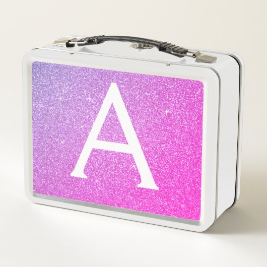 Rosa und Lila Glitzer- und Sparkronmonogramm Metall Brotdose (Rückseite)