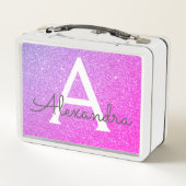 Rosa und Lila Glitzer- und Sparkronmonogramm Metall Brotdose (Rückseite)