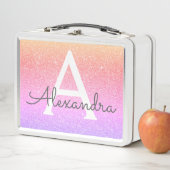 Rosa und Lila Glitzer- und Sparkronmonogramm Metall Brotdose (Beispiel)