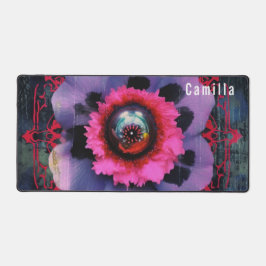 Rosa und Lila Goth Blume. Bearbeitbarer Name Schreibtischunterlage