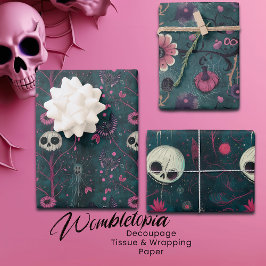 Rosa und Lila gotische Halloween-Skulls & Blume Geschenkpapier Set