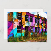 Rosa und Lila Graffiti Kunst | Ausgesetztes Gebäud Postkarte (Vorne/Hinten)