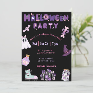 Rosa und Lila Halloween-Party Niedlicher Geist und Einladung
