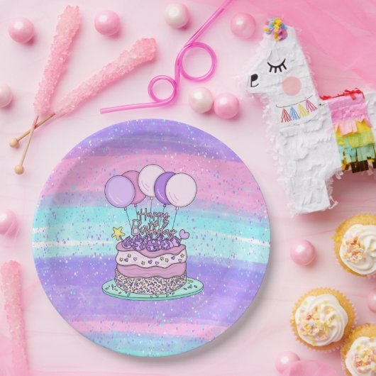 Rosa und Lila Happy Birthday Party Pappteller (Party)