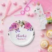Rosa und Lila-hell Modernes Brautparty mit Blumen Pappteller (Party)