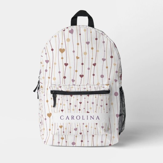 Rosa und Lila Herz Girl's Back to School Bedruckter Rucksack (Vorderseite)