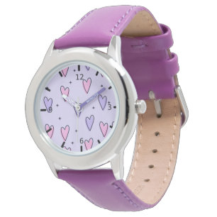 Rosa und Lila Herzen Armbanduhr