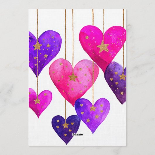 Rosa und lila Herzen Valentinstag Einladung (Rückseite)