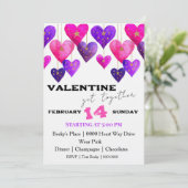 Rosa und lila Herzen Valentinstag Einladung (Stehend Vorderseite)