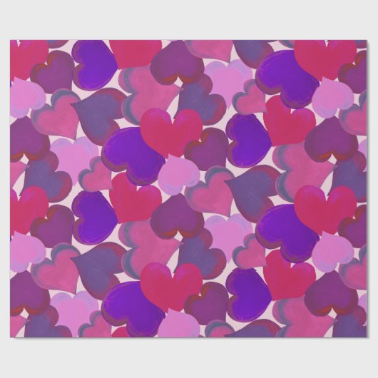 Rosa und lila Herzenspackpapier Geschenkpapier (Flach)