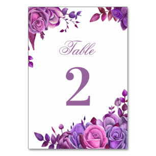 Rosa und lila Hochzeit. Aquarelllila Tischnummer
